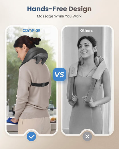 COMFIER Cordless Neck and Shoulder Massager with Heat, Wearable 4D Shiatsu Deep Tissue Kneading for Desk Workers and Drivers, Hands-Free Straps, FSA Eligible HSA Gift