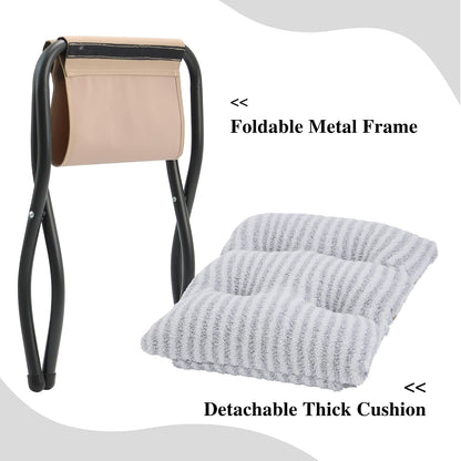 15"(H) Folding Ottoman, Foldable Footrest Stool, Portable Small Foot Stool for Couch, Collapsible Foot Rest Ottoman for Sofa, Accent Padded Ottomans for Living Room, Bedroom, Dark Grey