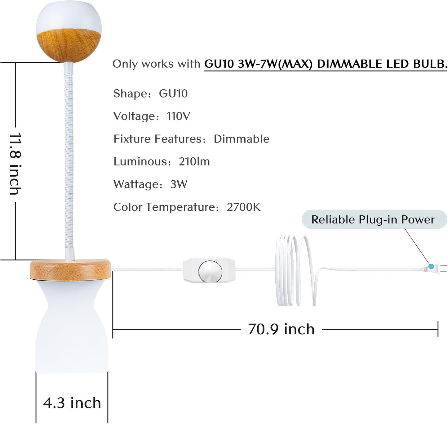 Solfres Patented Innovative Design Headboard Reading Light. No Drilling Golden Book Light for Bedtime Reading. Dimmable LED Book Reading Lamp with Bulb. Movable & Flexible, Black