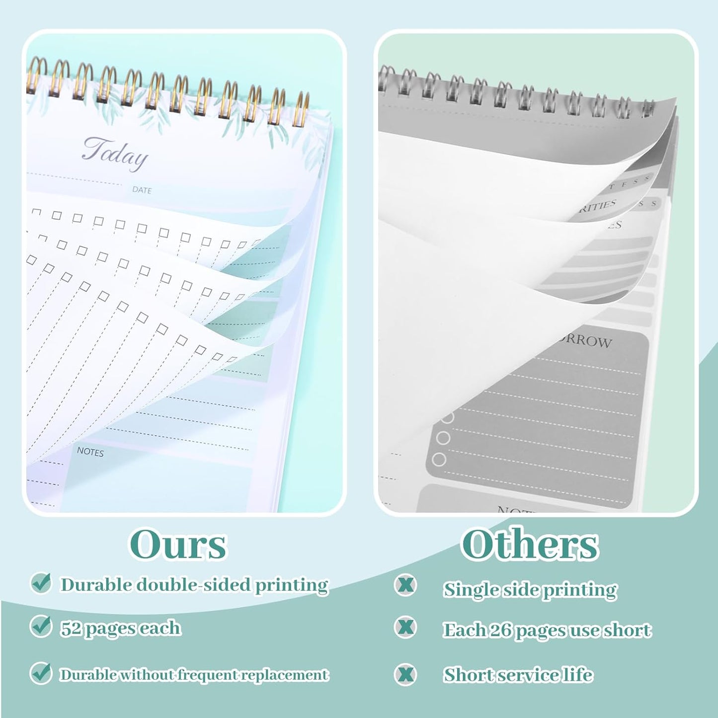 2 Packs To Do List Notepad, 104 Pages To Do List Notebook A5 Undated Daily Planner Notepad with Task Checklist Home Office School Supplies