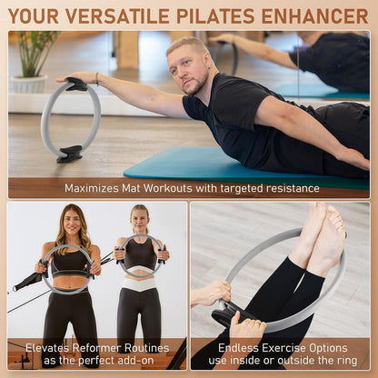 PhysKcal Pilates Ring, 15-Inch Magic Circle with Thick Padded Handle | Pilates Equipment for Toning Inner Thighs, Arms and Strengthening Cores with Workout Sheet Included