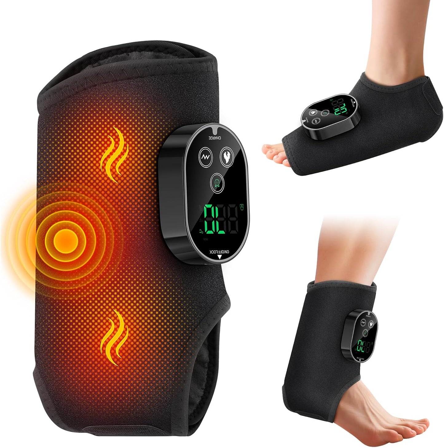 WoloyHeatie Cordless Foot Massager for Neuropathy, 3000mAh Rechargeable Ankle Heating Pad with Massage for Circulation, Foot Ankle Pain Relief Massager, Gray