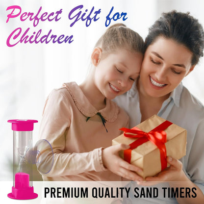 2 Minute Toothbrush Sand Timer for Kids - Set of 2 Small Blue and Pink Smiley Hourglass