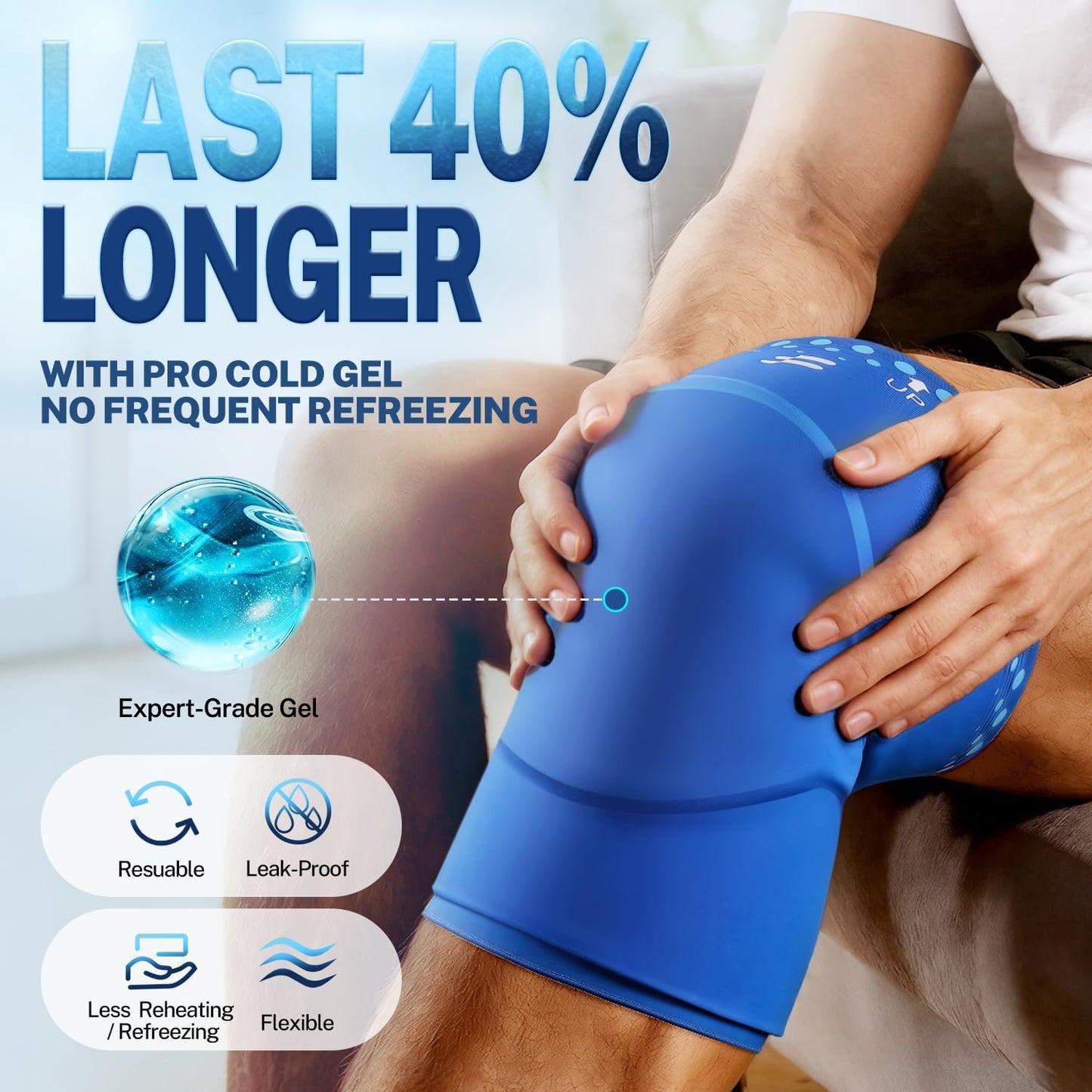 Knee Ice Pack Wrap Sleeve Thickened Core for Knee Pain, Targeted Swelling Relief During Recovery, Soft Flexible Gel, No Slip Compression Fit, Reusable Hot Cold Therapy for Post Activity, M
