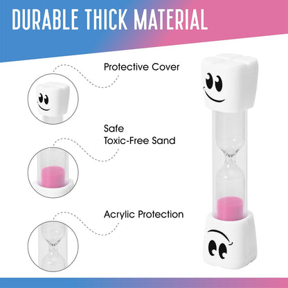 2 Minute Toothbrush Sand Timer for Kids - Set of 2 Small Blue and Pink Smiley Hourglass