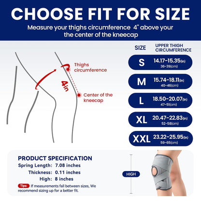 JOMVD Knee Brace for Knee Pain, Meniscus Tear, Adjustable Knee Support with Side Spring Stabilizers for ACL, MCL, Arthritis, Patella Stability, Knee Pain Relief, Injury Recovery, Women and Men, Medium