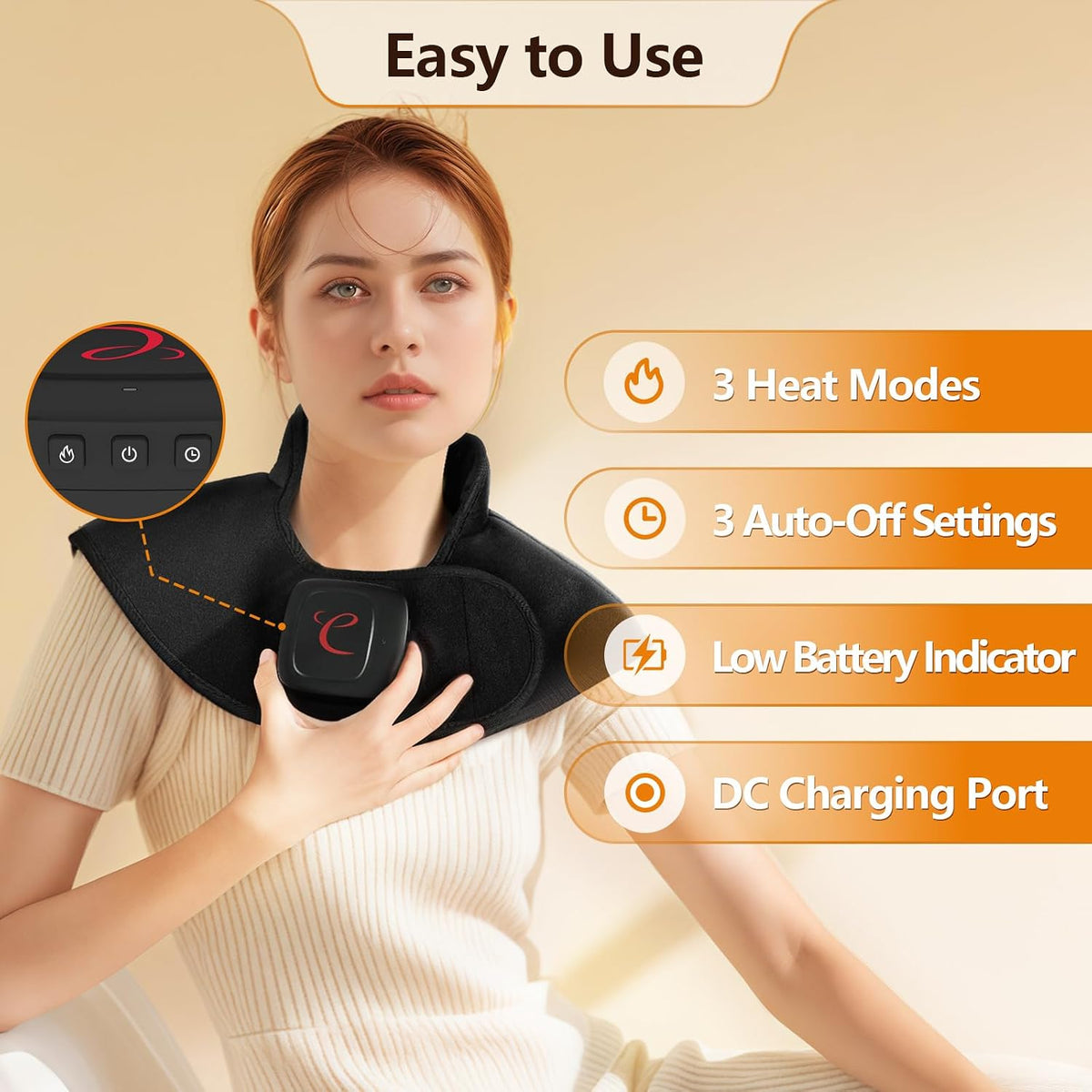 Comfytemp Cordless Heating Pad for Neck & Shoulder, 2.5 lb Weighted Rechargeable Heat Wrap, Electric Cervical Spine Heater with 3-8H of Battery Life, Mother's Day Birthday Gifts for Women Men Mom Dad