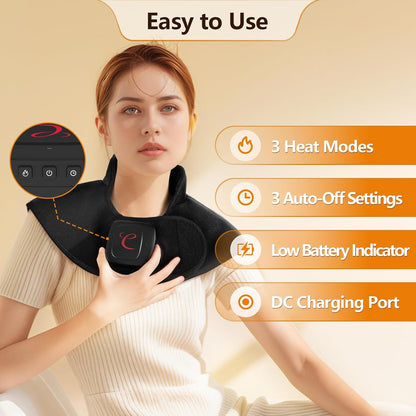 Comfytemp Cordless Heating Pad for Neck & Shoulder, 2.5 lb Weighted Rechargeable Heat Wrap, Electric Cervical Spine Heater with 3-8H of Battery Life, Mother's Day Birthday Gifts for Women Men Mom Dad