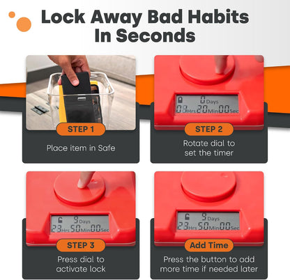 K-Safe Time Locking Container (Medium), Timed Lock Box for Cell Phones, Snacks, and other Unwanted temptations (White Lid + White Base, with Access Port)
