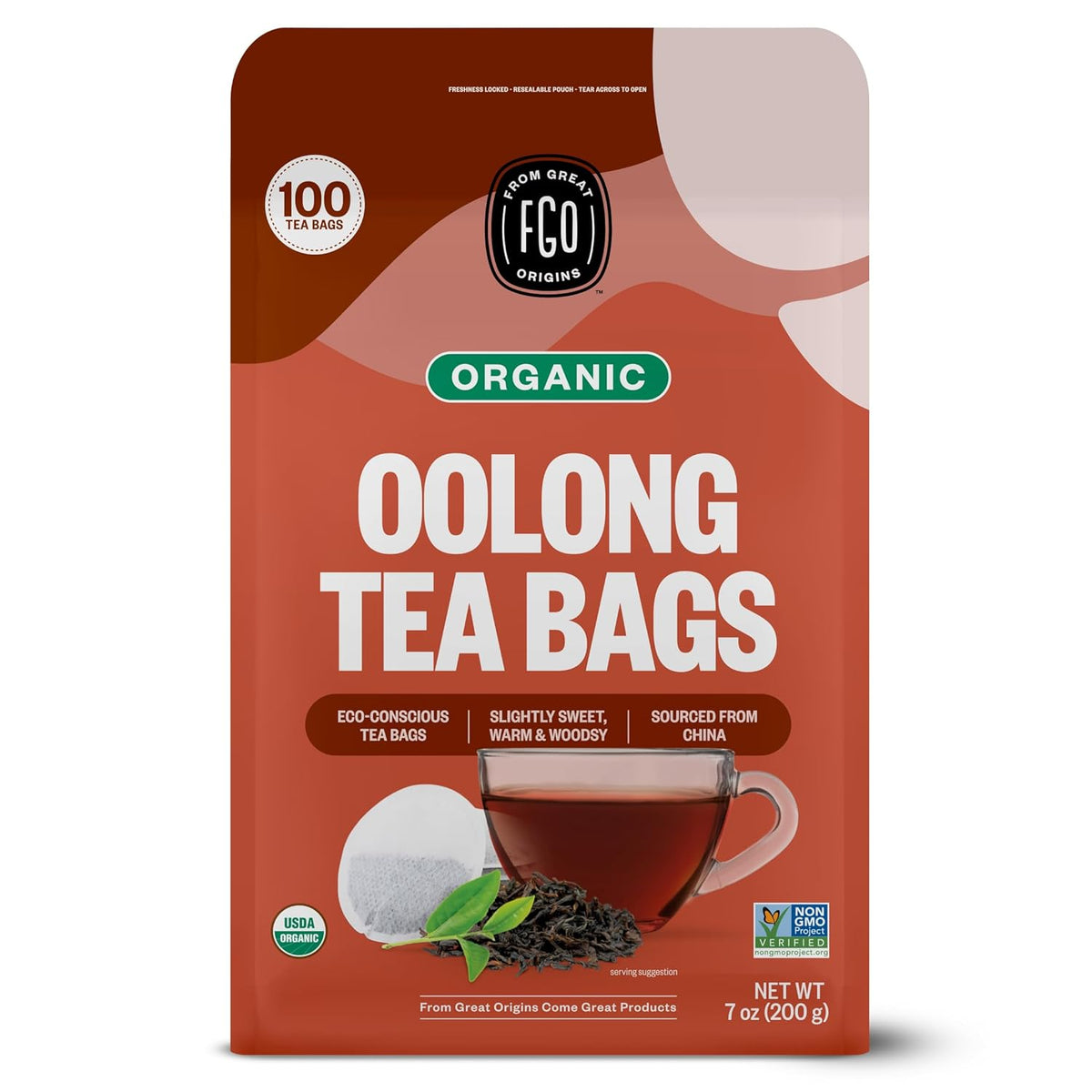 FGO Organic Oolong Tea, Eco-Conscious Tea Bags, 100 Count, Packaging May Vary (Pack of 1)
