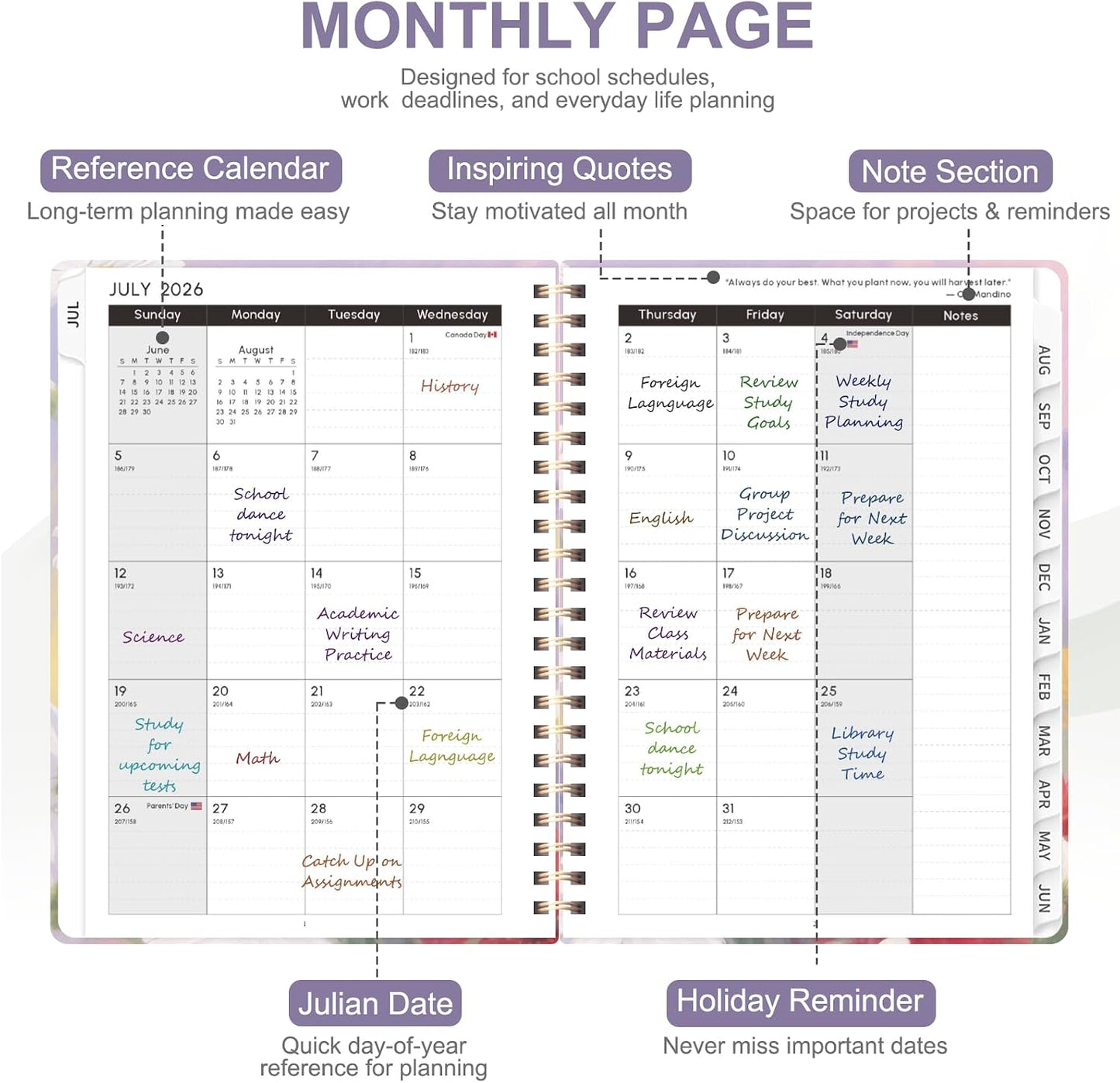 Planner 2026-2027, Weekly and Monthly Calendar Planner, JUL 2026 - JUN 2027 | A5(6.3'' x 8.5''), Hardcover, Agenda Book, Sprial Bound, Inner Pocket, Office and School Use