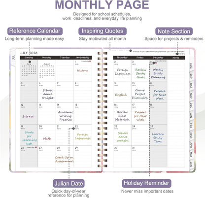 Planner 2026-2027, Weekly and Monthly Calendar Planner, JUL 2026 - JUN 2027 | A5(6.3'' x 8.5''), Hardcover, Agenda Book, Sprial Bound, Inner Pocket, Office and School Use