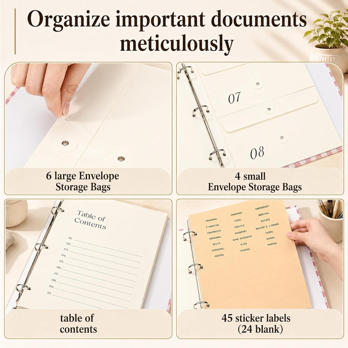 Important Document Organizer Folder Binder Checkered, Green