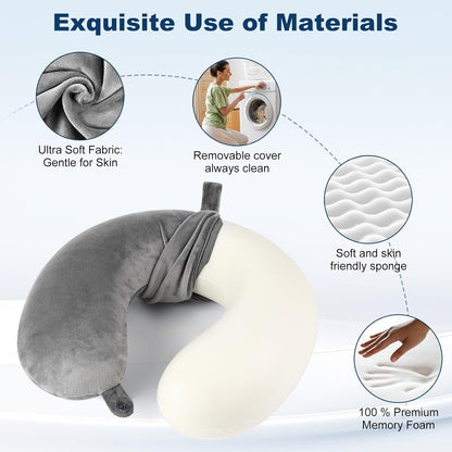 GDEOUP Travel Pillow 100% Pure Comfortable U Shape Memory Foam Pillows Neck and Head Support Portable Travel Neck Pillow Suitable for Planes Airplane for Traveling,Train,Self-Drivingng Car,(Grey)