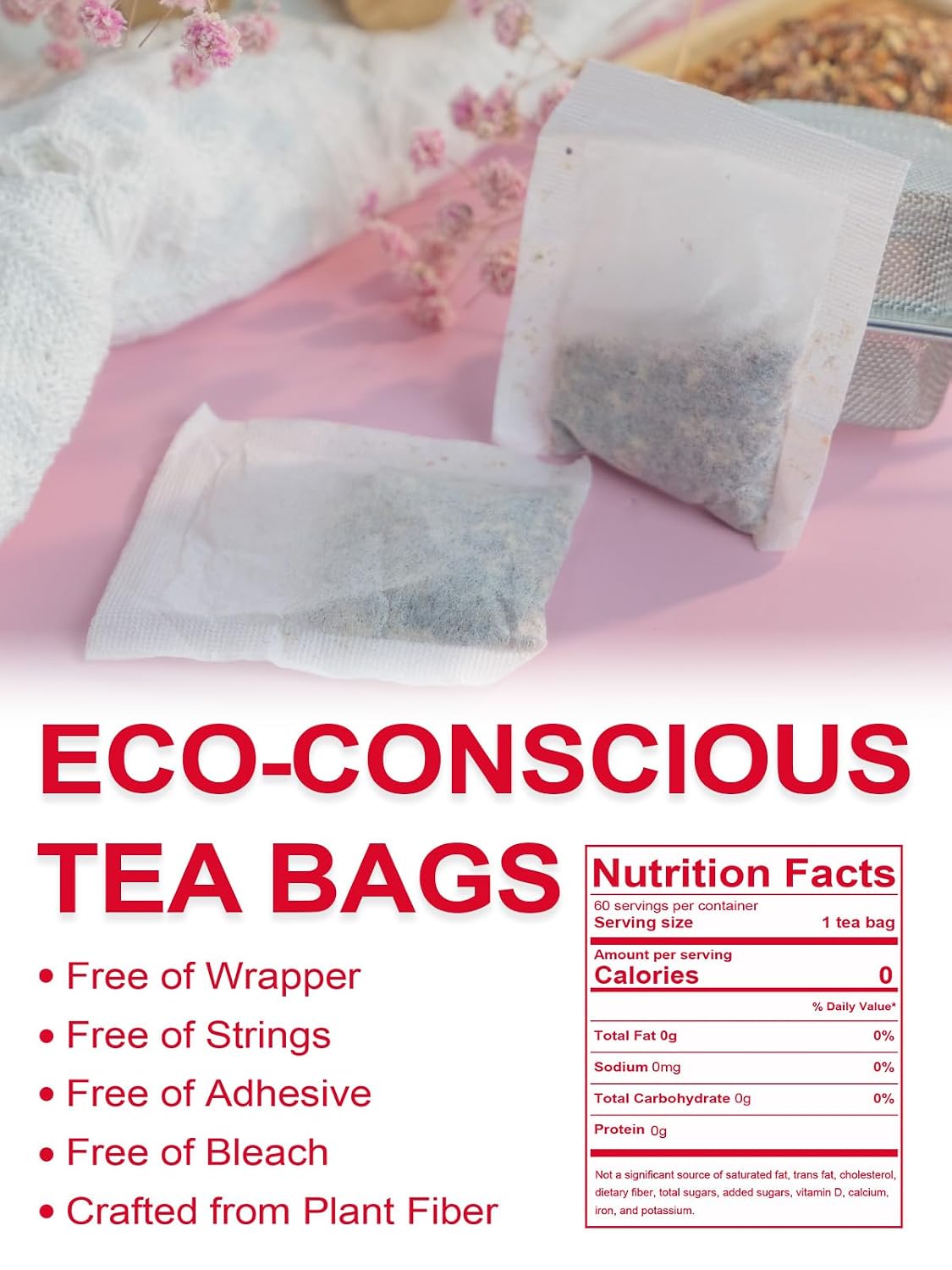 TeeLux Rosehip & Hibiscus Tea Bags, Tart & Fruity Taste, 60 Count