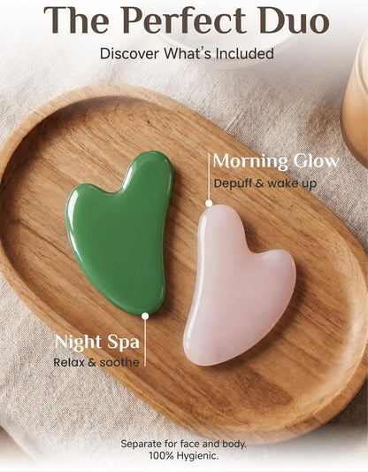 Rena Chris Gua Sha Facial Tools: Jade Stone Guasha Tool for Face Acupuncture Therapy, Facial Massager for Jawline Sculpting and Puffiness Reducing (Green)
