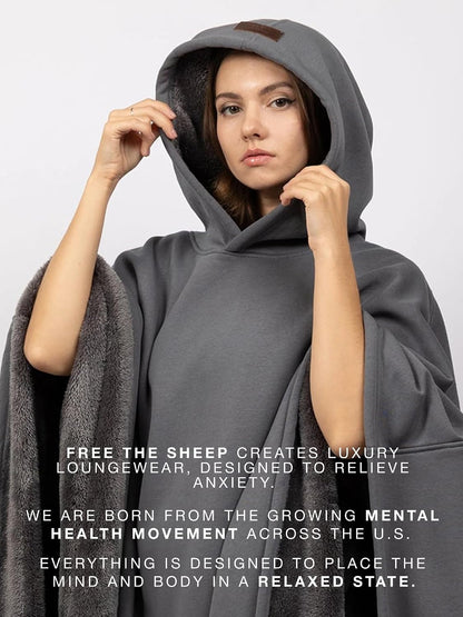FREE THE SHEEP Eden Hoodie – Oversized Weighted Hoodie Cloak with Ultra-Soft Faux Fur Liner