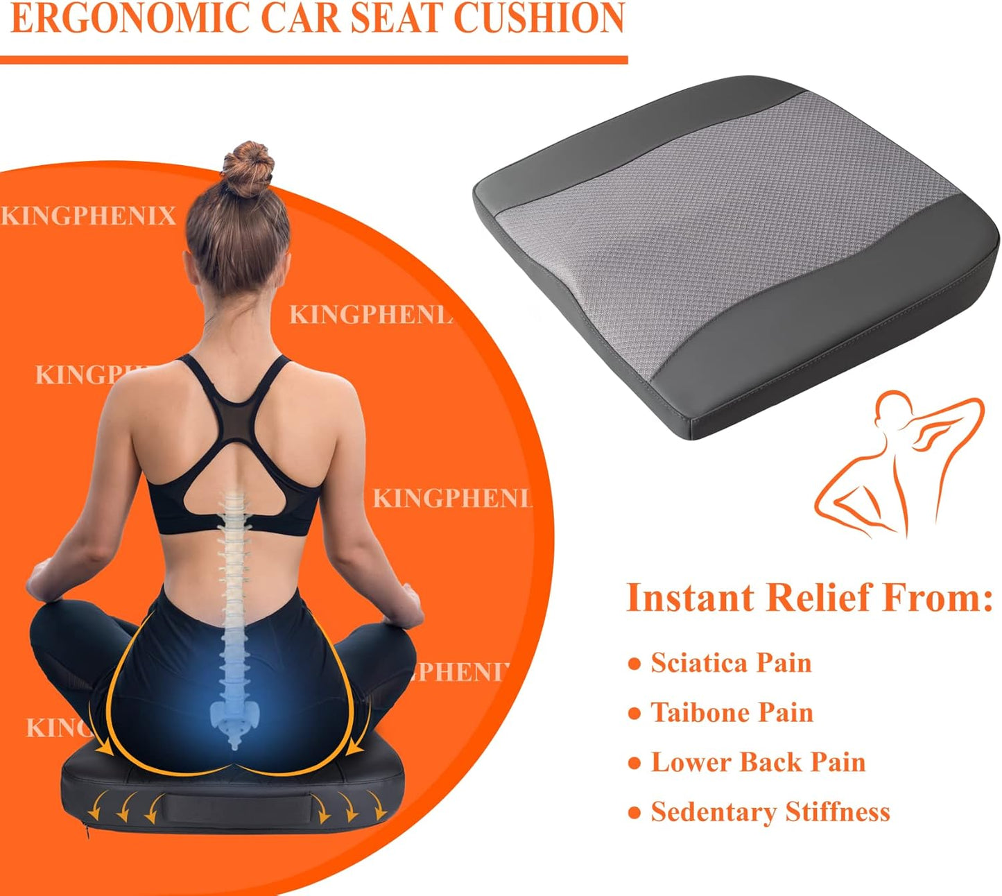 Lofty Aim Car Seat Cushion, Comfort Memory Foam Car Cushions for Driving - Sciatica & Lower Back Pain Relief, Driver Seat Pillow for Auto, Office Chair, Wheelchair - Black