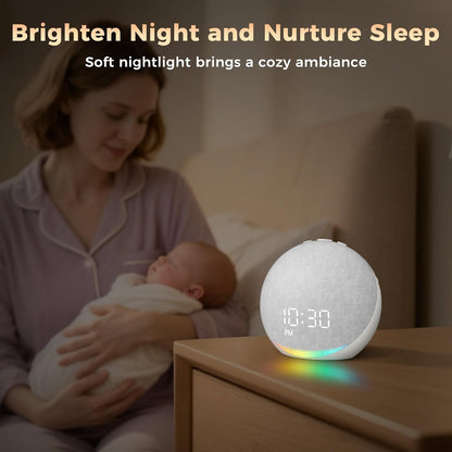Sound Machine Alarm Clock for Bedroom: 25 Natural Sleep Sounds - White Noise Machine for Adults Kids Baby - Gentle Wake Up Alarm with Bluetooth Speaker - Putty