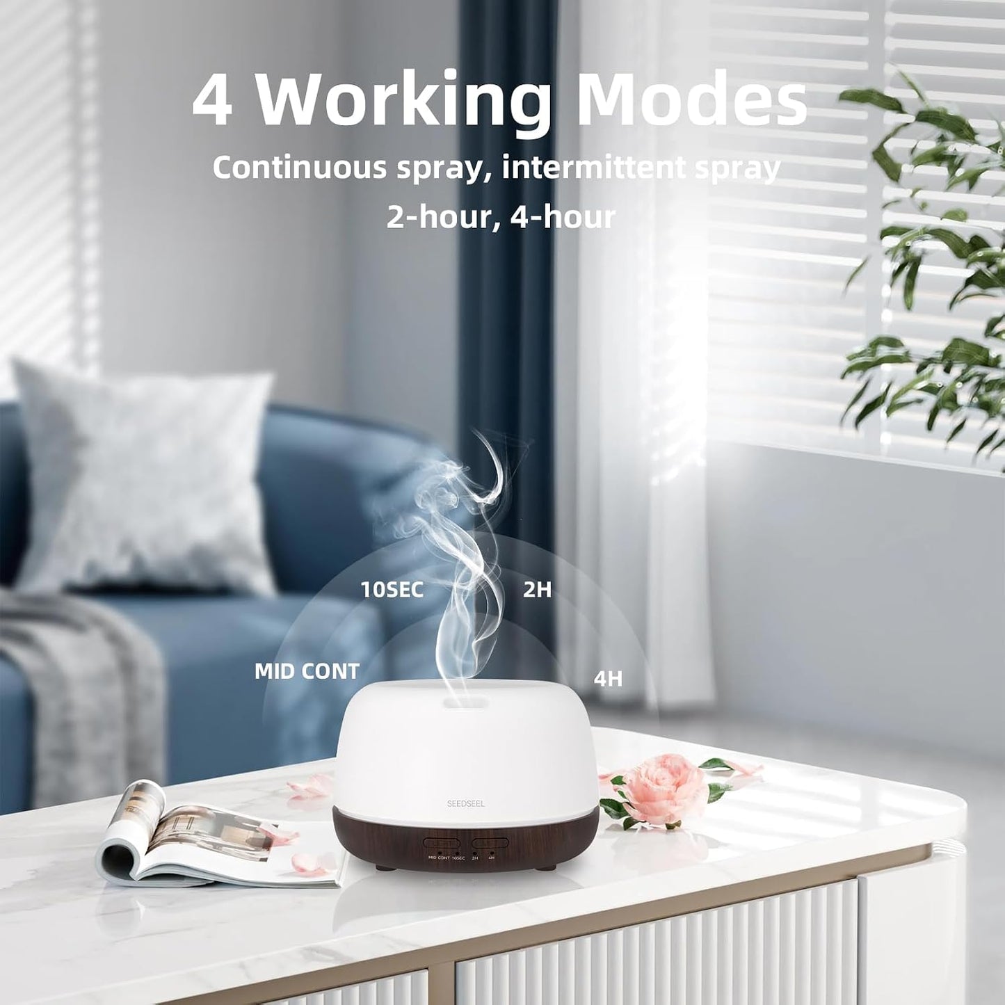 SEEDSEEL 300ML Essential Oil Diffuser with 7-Color LED Lights and Remote Control, Modern Minimalist Design, High-Efficiency Ultrasonic Mist Aromatherapy Diffuser for Home
