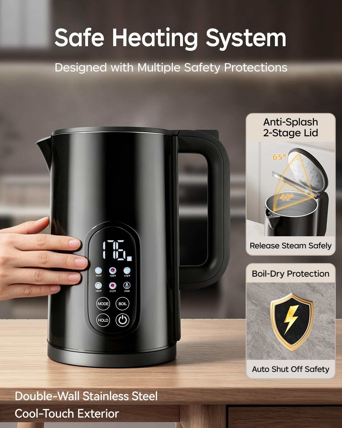 Electric Kettle with Temperature Control, 1.7L Hot Water Kettle for Tea, Coffee & Daily Use, 5 Presets, 2H Keep Warm, Stainless Steel Interior, Auto Shut-Off, Cordless Electric Tea Kettle, Blue