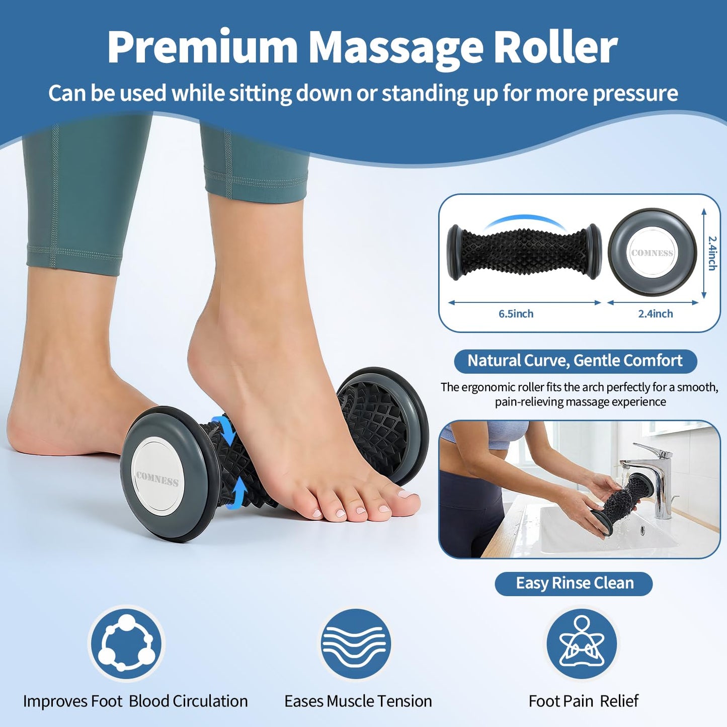 comness Foot and Calf Stretcher-Stretching Strap For Plantar Fasciitis, Heel Spurs, Foot Drop, Achilles Tendonitis & Hamstring. Yoga Foot & Leg Stretch Strap. (Black)