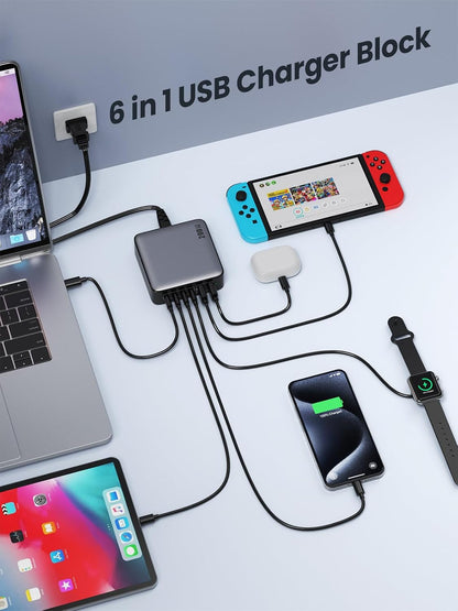 USB C Charger 200W USB C Charger Block,Upgraded GaN III 8-Port Fast Charging Station Hub,PD 65W Laptop Charging Adapter Compatible with MacBook Pro/Air,DELL,Steam Deck,iPhone 16/15/14,Galaxy S23/22