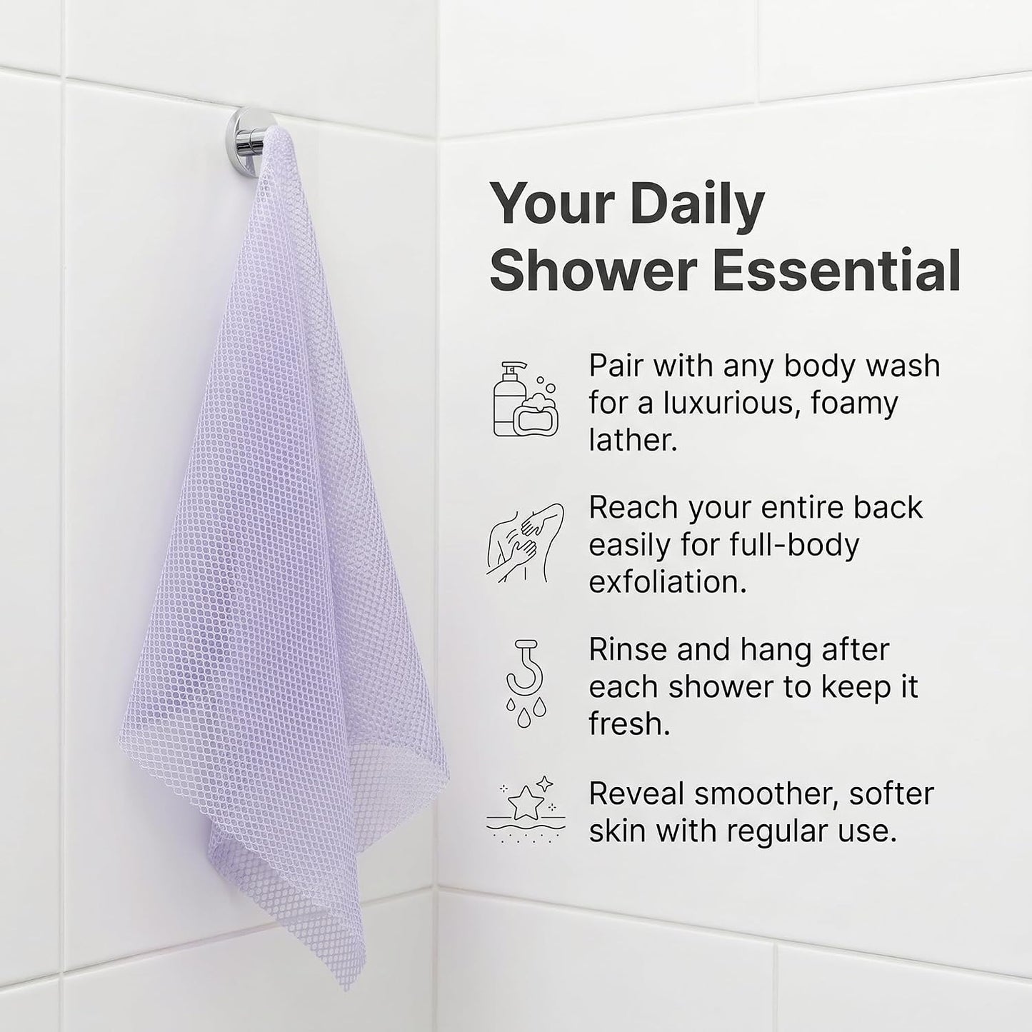 UJFQBH 3 Pieces African Bath Sponge African Net Long Net Bath Sponge Exfoliating Shower Body Scrubber Back Scrubber Skin Smoother,Great for Daily Use (Pink,Yellow,Purple)