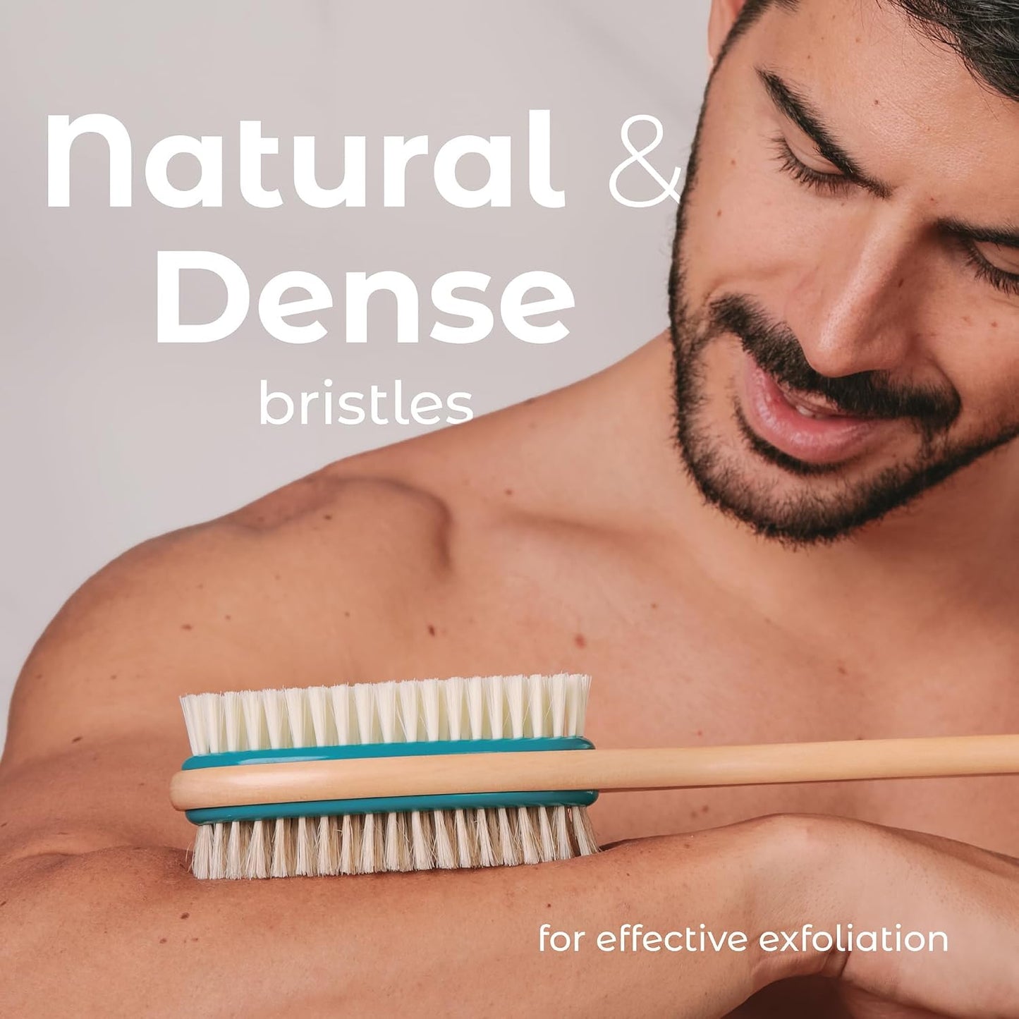 MainBasics Back Scrubber Shower Brush Long Handle Dual Sided Body Brush with Exfoliating Soft Bristles for Back Scrubbing Deep Cleaning and Body Wash (Lavender)