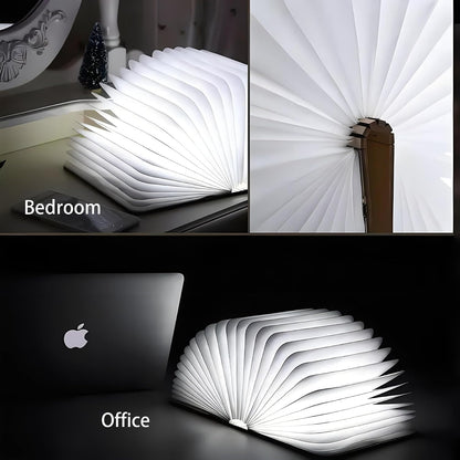 5.7Inch Wooden Book Lamp, 6 Colors Folding Book Light, USB Rechargeable, 360° Shaped Light, Novelty Reading Accessories, Book Themed Gifts