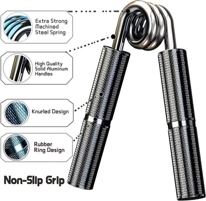 Silver Metal Hand Grip Set, 50LB-400LB No Slip Heavy-Duty Grip Strengthener Great Wrist & Forearm Hand Exerciser, Home Gym, Hand Gripper Grip Strength Trainer