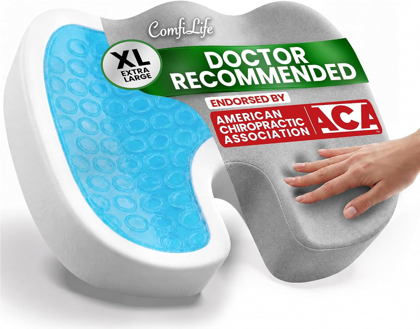 ComfiLife Gel Enhanced Seat Cushion – Office Chair Cushion – Non-Slip Gel & Memory Foam Coccyx Cushion for Tailbone Pain - Desk Chair Car Seat Cushion Driving - Sciatica & Back Pain Relief (Navy)