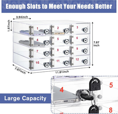 Layhit 20 Slots Cell Phone Locker Box for Classroom Clear Acrylic Cell Phone Storage Cabinet Bin with Door Locks for Classroom School Students Office Factory Employees