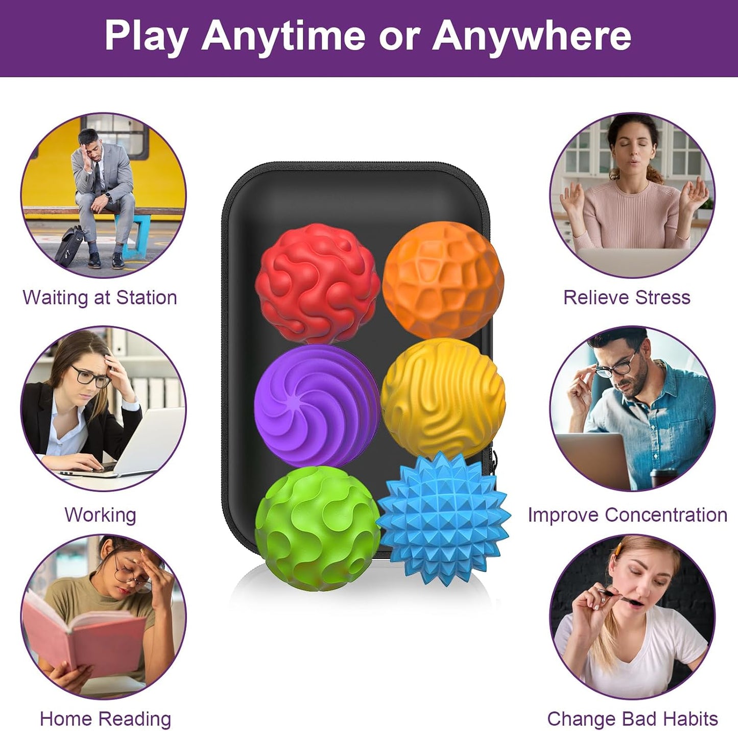 BUSOHA Silicone Fidget Balls - 4 Pack Fidget Toys Adults Sensory Toys Stress Balls for Adults Teens Gifts for Calming,Autism and ADHD Office
