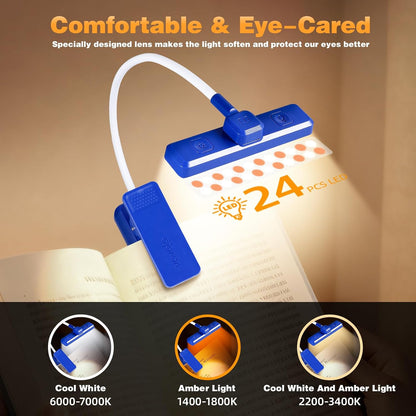 VAVOFO 24 LEDs Rotatable Book Light, Rechargeable Clip Reading Lamp