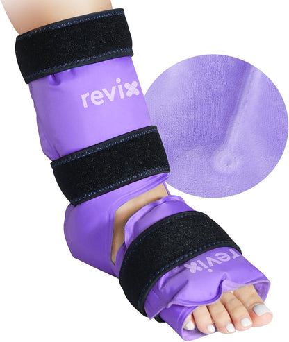 REVIX Ankle Ice Pack Wrap for Foot Pain Relief and Feet Injuries, Reusable Gel Ice Cold Packs for Achilles Tendonitis, Plantar Fasciitis, Sprained Ankles and Heels