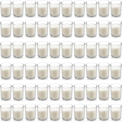 Housecret 24 Pack Warm White Unscented Clear Glass Filled Votive Candles. Hand Poured Wax Candle Ideal Gifts for Aromatherapy Spa Weddings Birthdays Holidays Party