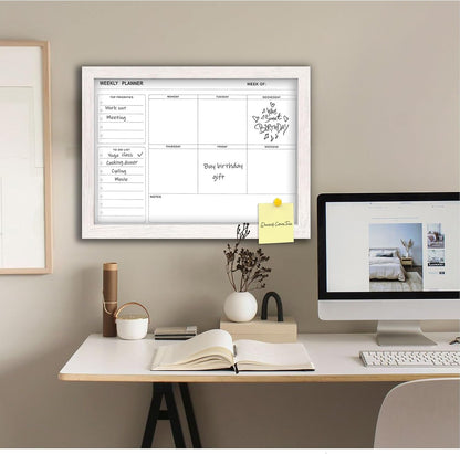 White Board Weekly Calendar Dry Erase Planner for Wall-16"X12",Black Solid Wood Frame,Minimal/Modern Design, Magnetic Whiteboard Planner for to Do List, Memo, School, Home, Office, Kitchen