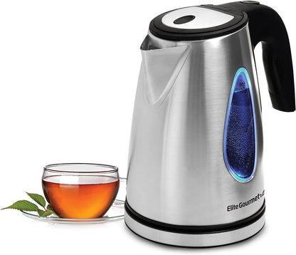 Elite Gourmet EKT5051 1.7L Electric Water Kettle, BPA-Free, Fast Boil, Auto Shut-Off, Boil-dry Protection, 360° Swivel Base with Cordless Serving, Clear-view Window with Water Level Markings, Black