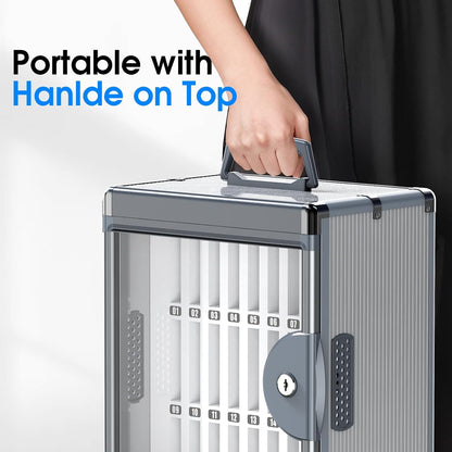 24 Slots Cell Phone Locker, Classroom Phone Storage Cabinet with Key, 【Wall Mounted】 【Aluminum Alloy】 Phone Lock Box, Mobile Phone Lockbox with Handle for School Office Exam(Silver)