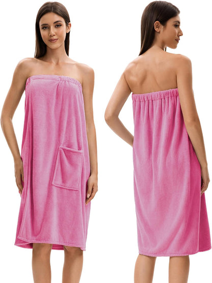 Towel Wrap For Women After Shower，Plush Bath Robe Female，Sauna Spa Wrap Around Towels With Pockets