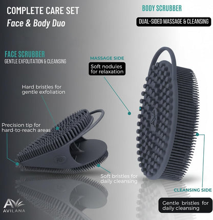 Avilana Premium Silicone Body Scrubber - Trusted Since 2017 - SGS Certified Food Grade Dual Sided Bath Brush, Quick-Dry Exfoliating Loofah Alternative, Massage Brush Sensitive Skin Women Men