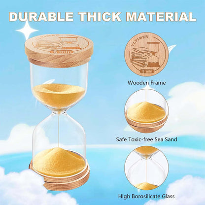 1 Minute Sand Timer, Wooden Sand Hourglass, Small Blue Hourglass, Sandglass Clock 1 Min for Classroom,Game,Decorative (Black)
