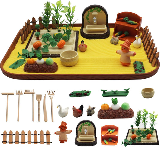 Zen Garden Kit for Desk,Mini Veggie Zen Sand Garden for Sandbox with Vegetable,Sensory Relaxation Sand Tray Tool,Office Stress Relief Toy 48pcs