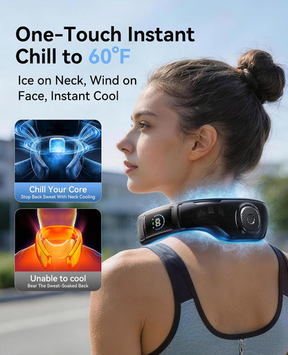 Neck Air Conditioner, Portable Neck Fan with Large Cooling Area, 22H Max Cooling, 100 Speeds, 6000mAh Battery, Digital Display, Wearable Fan for Outdoor Work, Office & Travel Black