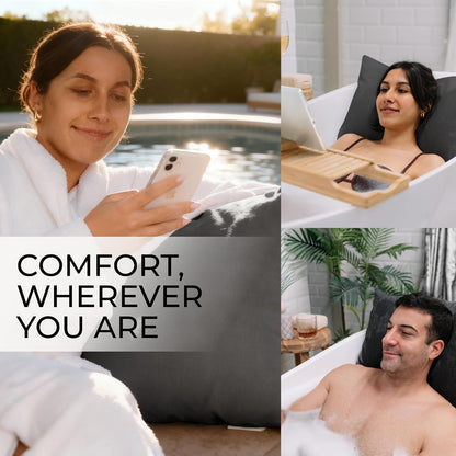Luxury Bath Pillow for Tub - Thick and Comfortable Bathtub Pillow Support for Head and Neck and Back - Washable Quick-Drying Bath Pillows - Bath Cushion for Home Spa - Fits Any Bathtub - Light Gray