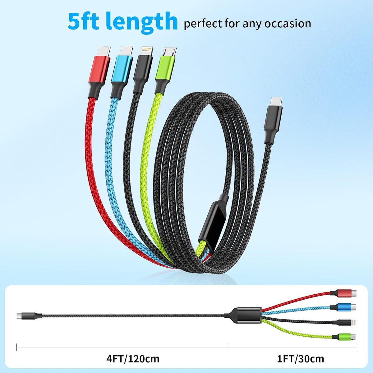 4 in 1 Multi Charging Cable, 5FT Charging Cords for Multiple Devices
