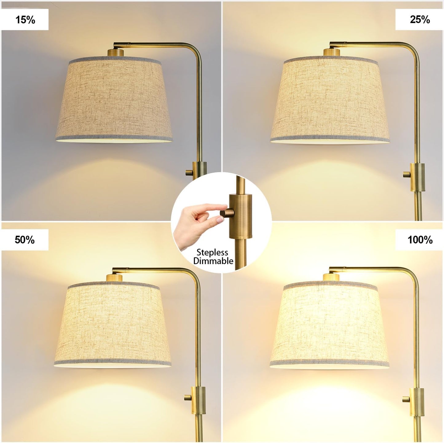 【Upgraded】 Dimmable Floor Lamp, 1000 Lumens LED Edison Bulb Included, Arc Floor Lamps for Living Room Modern Standing Lamp with Linen Shade, Tall Lamp for Bedroom Office Dining Room- Black