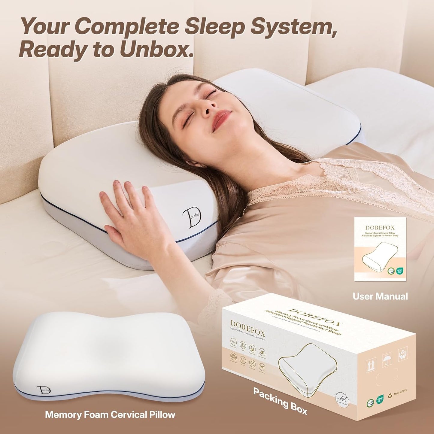 Cervical Neck Pillow for Neck Support, Adjustable Memory Foam Pillow with Customizable Height and Firmness for Side, Back, Stomach and CombSination Sleepers Programs, White 1 pcs