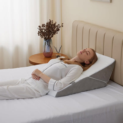 Bedluxe Wedge Pillow Headboard, 3PCS Orthopedic Bed Wedge Pillows Set for After Surgery, Adjustable Pillow Wedge for Acid Reflux&Back Pain Relief, Sleeping, Back Pillow for Bed Sitting Up, White/Grey